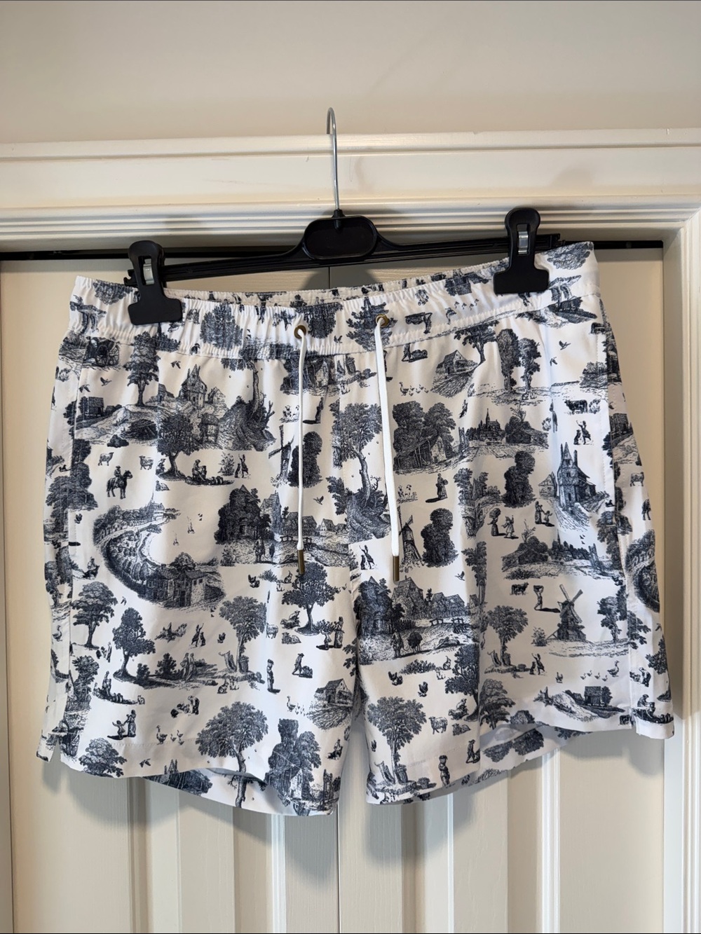WeWoreWhat White Shorts with Navy Toile Print
